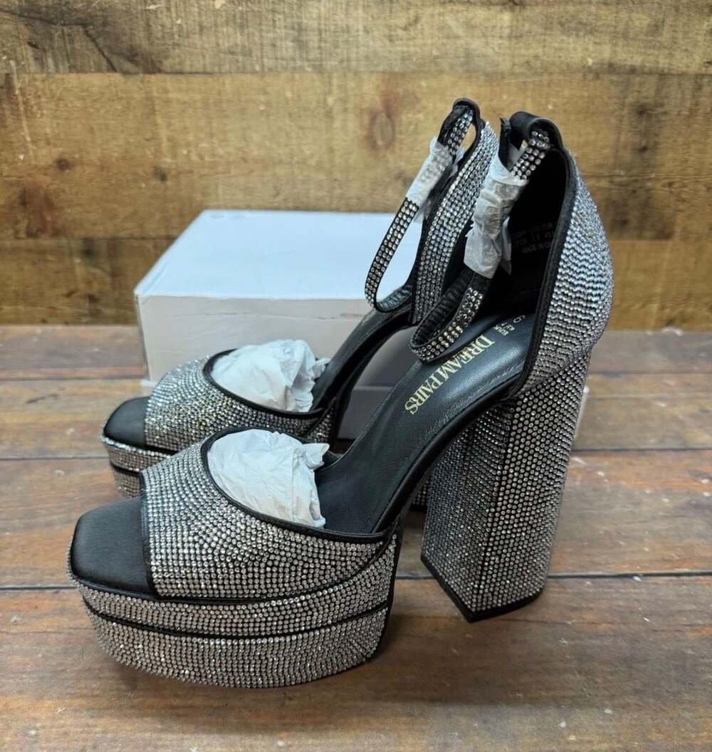 Dream Pairs Rhinestone Platform Heels Size 9 Black Sparkle Sandals